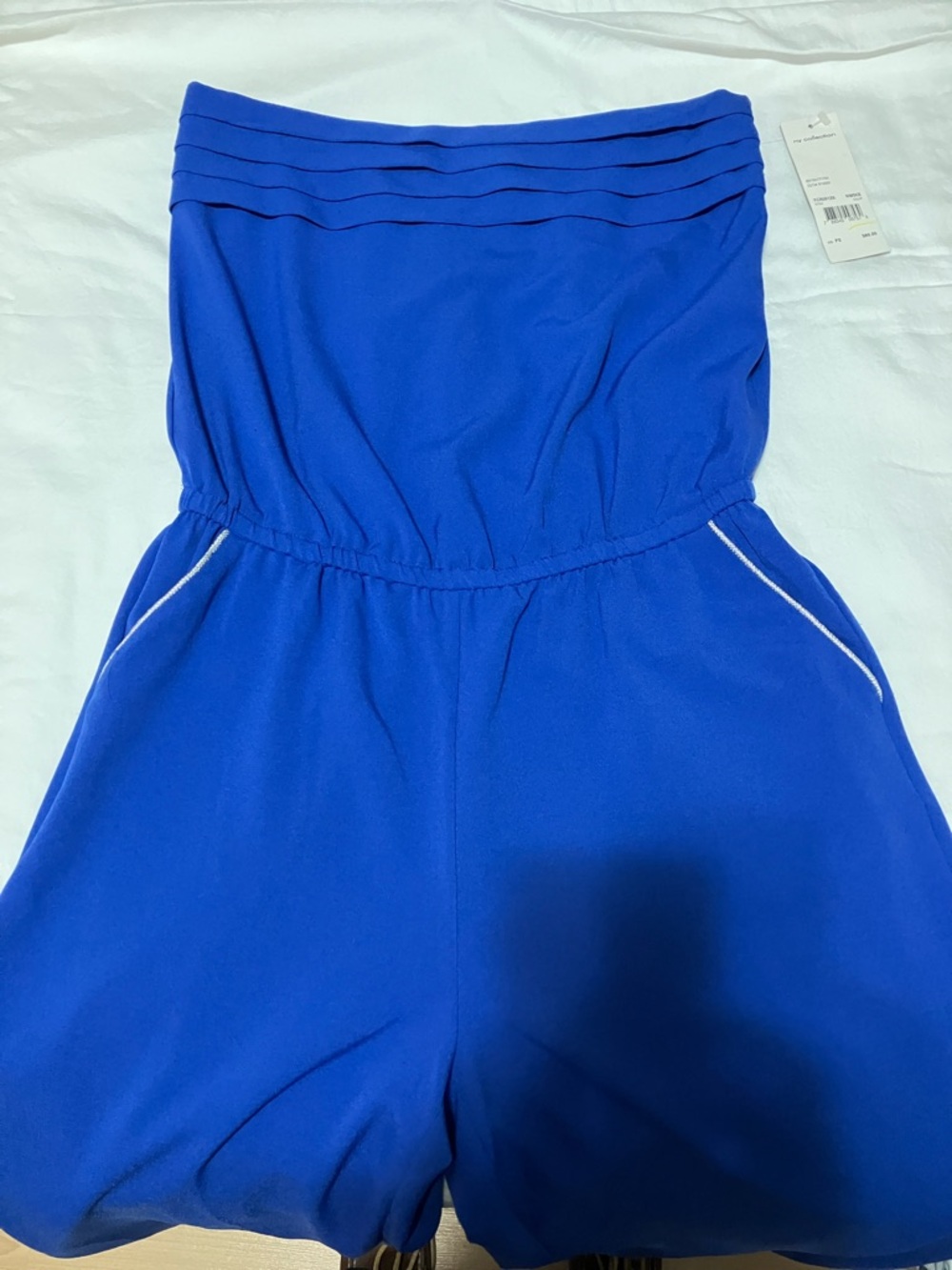 Strapless Pleated Bodice Jumpsuit in Cobalt Blue - Picture 5 of 6